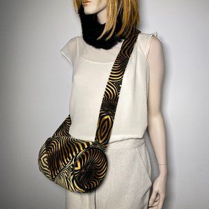 New VINTAGE ZEBRA Velvet Barrel Crossbody Shoulder Purse Bag leather RARE OOAK